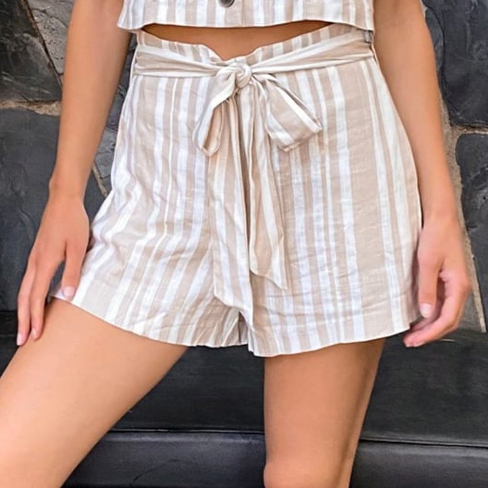 Willow Johnny Striped High Tie-Waist Linen Shorts - Picture 2 of 16